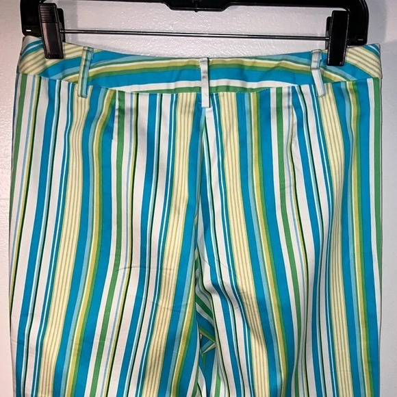 George Stretch,6 turquoise/green striped capri, oversize button zip closure - Picture 5 of 8